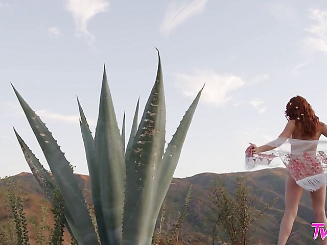 Twistys solo in the mountains and fingering in bed with sexy redhead Lacy Lennon