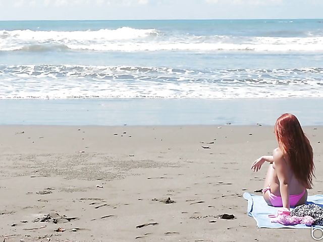 Interracial beach sex with small tit redhead Gala Brown