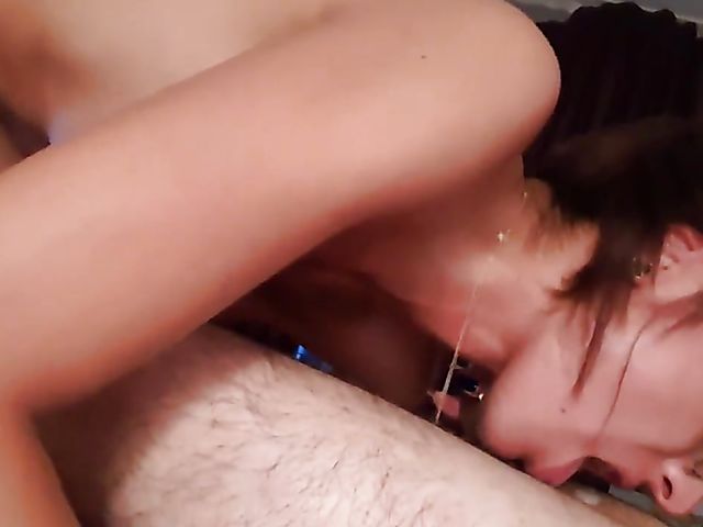 Skinny amateur girlfriend with perky tits riding cock