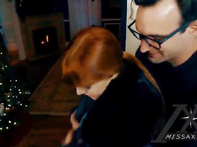 Redhead busty woman Penna Pax gets creamed by the fireplace