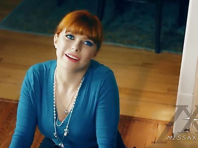 Redhead busty woman Penna Pax gets creamed by the fireplace
