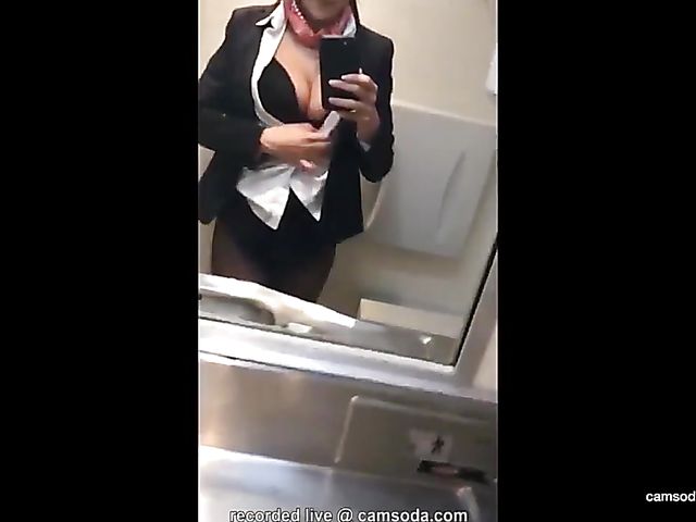 Sexy real life air stewardess toilet masturbation on phone cam
