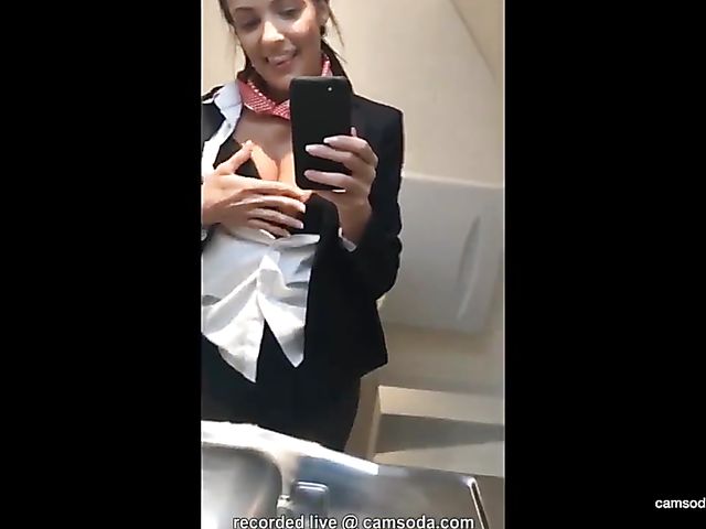 Sexy real life air stewardess toilet masturbation on phone cam