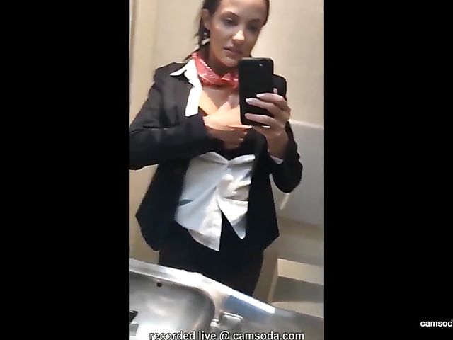 Sexy real life air stewardess toilet masturbation on phone cam