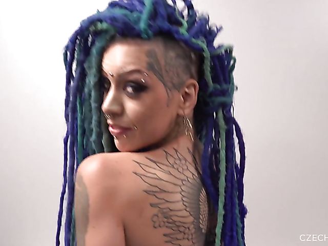 Fuck casting with punk tattoo girl Lady Blue