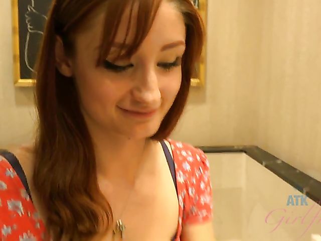 Watching his hairy girlfriend Violet Monroe pee and take a bath