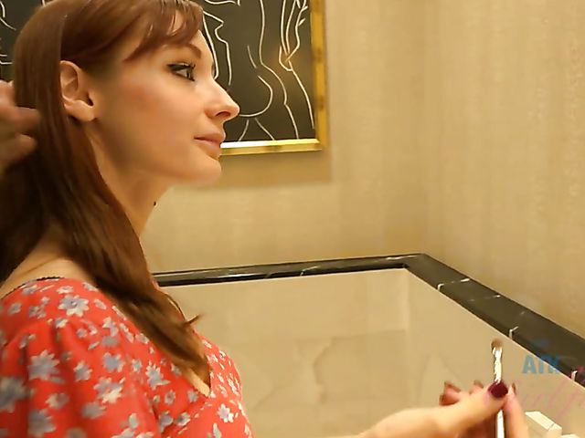 Watching his hairy girlfriend Violet Monroe pee and take a bath