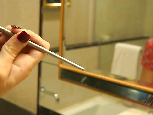 Watching his hairy girlfriend Violet Monroe pee and take a bath