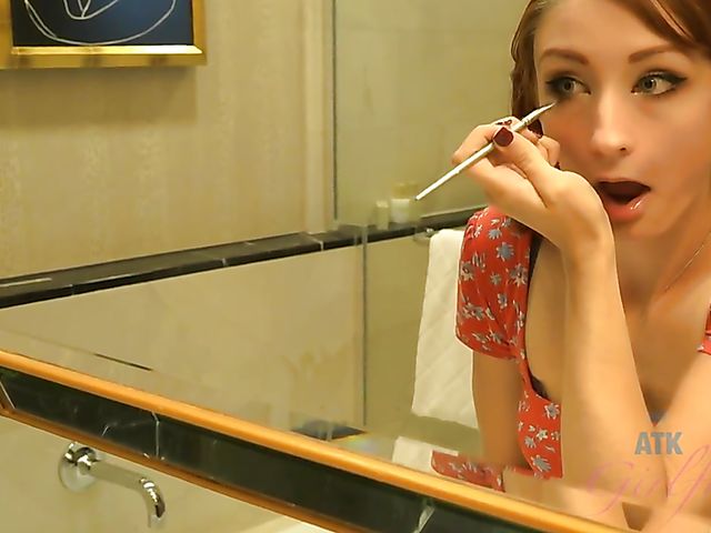 Watching his hairy girlfriend Violet Monroe pee and take a bath