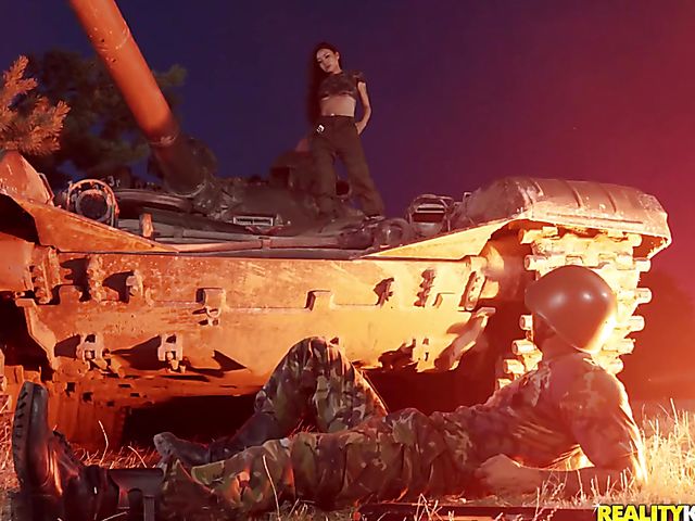 Army girl Rae Lil Black gets her asian shaved cunt fucked by a soldier