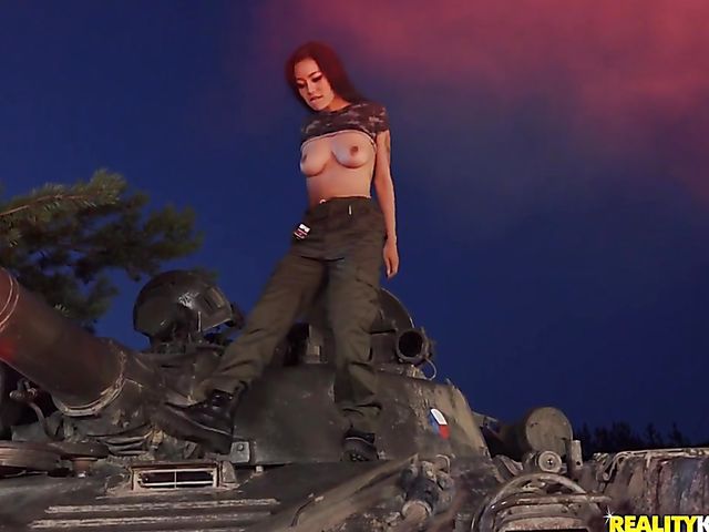 Army girl Rae Lil Black gets her asian shaved cunt fucked by a soldier