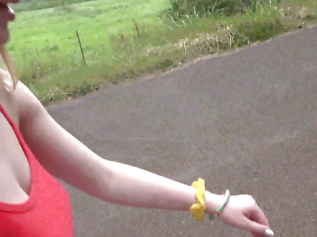 Teen car fingering and flashing in nature with cute GF Melody Marks