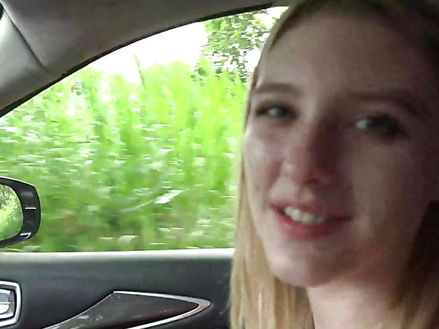 Teen car fingering and flashing in nature with cute GF Melody Marks