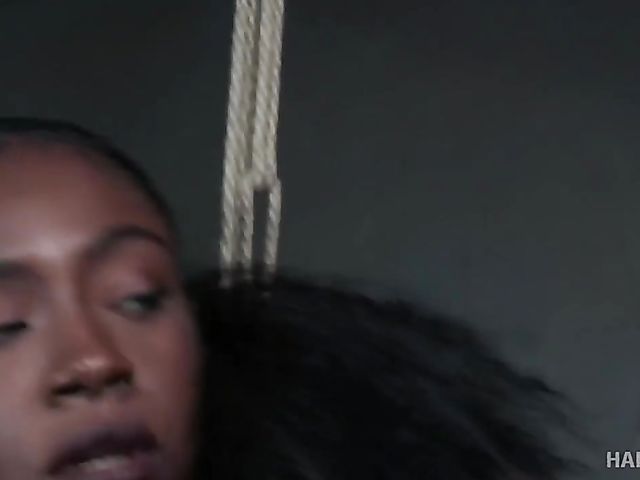 Ball gagged black slave girl Anne Amari tied and punished