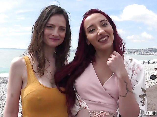 Two French sluts Cassandra and Anais flashing boobs in public and getting analized