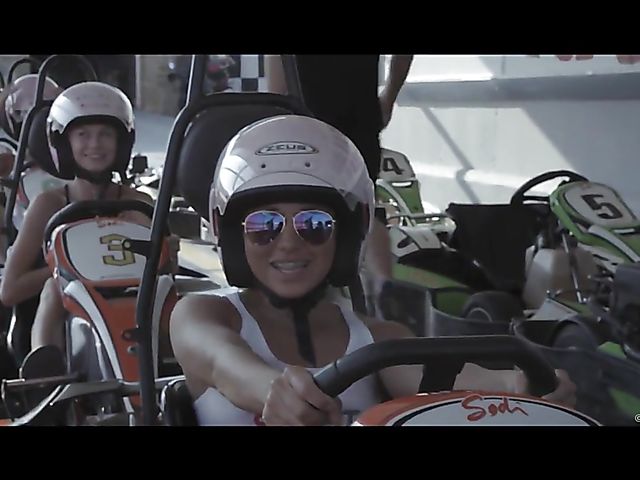 Nancy A and Melody Petite play with lesbian toys on Mykonos