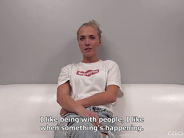 Blonde Czech newbie Rozalie gets her ass covered in oil