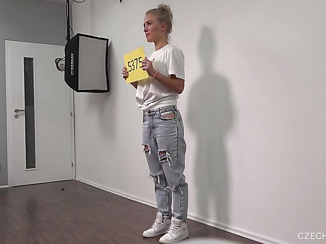 Blonde Czech newbie Rozalie gets her ass covered in oil