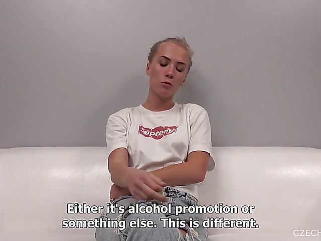 Blonde Czech newbie Rozalie gets her ass covered in oil