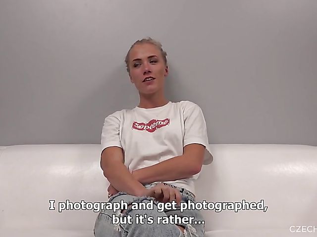 Blonde Czech newbie Rozalie gets her ass covered in oil