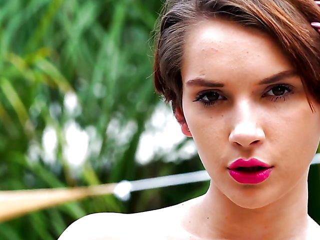 Backyard solo with short hair teen Natalie Porkman