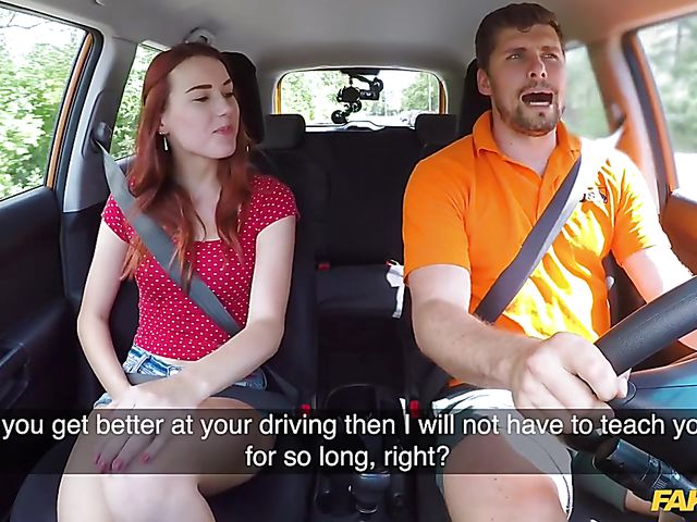 Car head and fuck with cute redhead Charlie Red