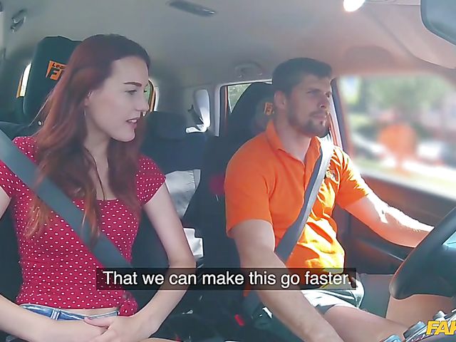 Car head and fuck with cute redhead Charlie Red
