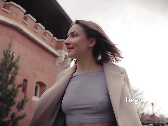 Ukrainian girl Alina taking a shower in the morning and flashing in public