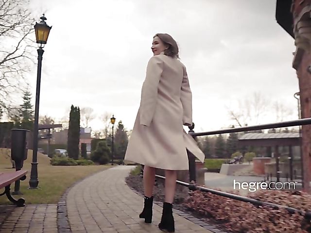 Ukrainian girl Alina taking a shower in the morning and flashing in public