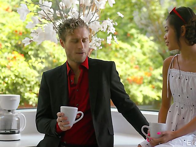 Cute asian teen Vina Sky starts the day with shower and sex