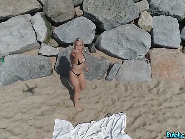 Pickup fuck and public fucking on the beach with blonde bikini girl Liz Rainbow