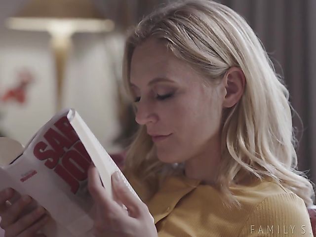 Mona Wales - Blonde skinny milf and young guy bang in the living room
