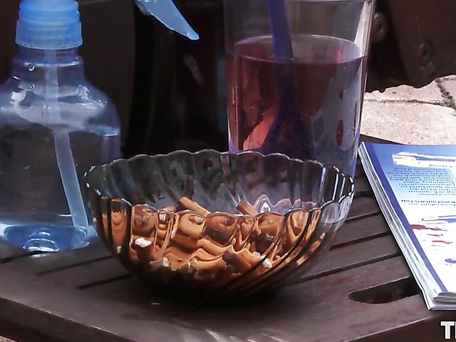 Close up ass and pussy masturbation squirt outdoors with bikini girl Veronica Leal