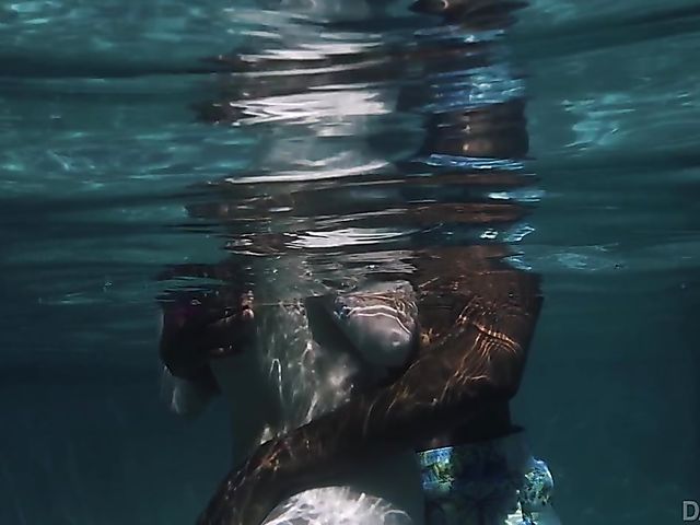 Interracial shower fuck with Haley Reed after underwater blowjob in the pool