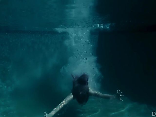 Interracial shower fuck with Haley Reed after underwater blowjob in the pool