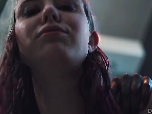 Interracial shower fuck with Haley Reed after underwater blowjob in the pool