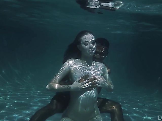 Interracial shower fuck with Haley Reed after underwater blowjob in the pool