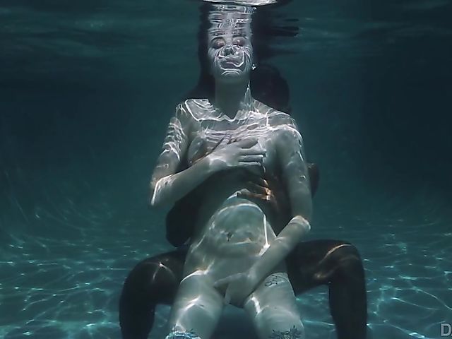 Interracial shower fuck with Haley Reed after underwater blowjob in the pool