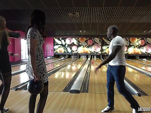 Public toilet sex with two French sluts Gwen and Lisa getting assfucked by a black guy