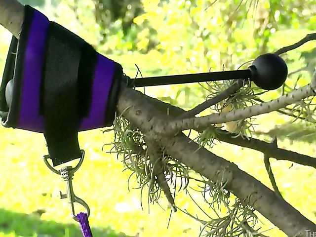 Outdoor bondage solo and wet hairy orgasm with teen Selva