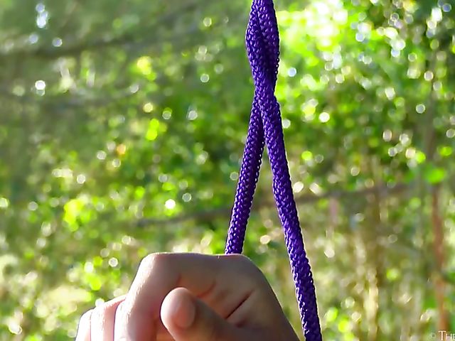 Outdoor bondage solo and wet hairy orgasm with teen Selva