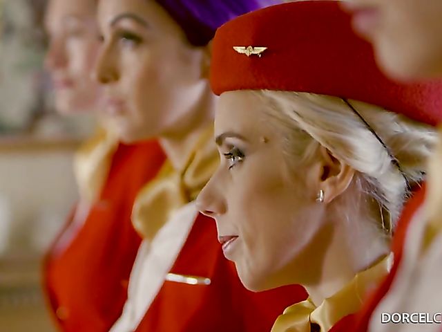 Standing sex in the sky with flight stewardess Lucy Heart to entertain a VIP passenger