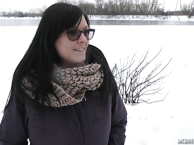 Big tittied French Canadian brunette with glasses Catherine sucks and fucks in boots and stockings