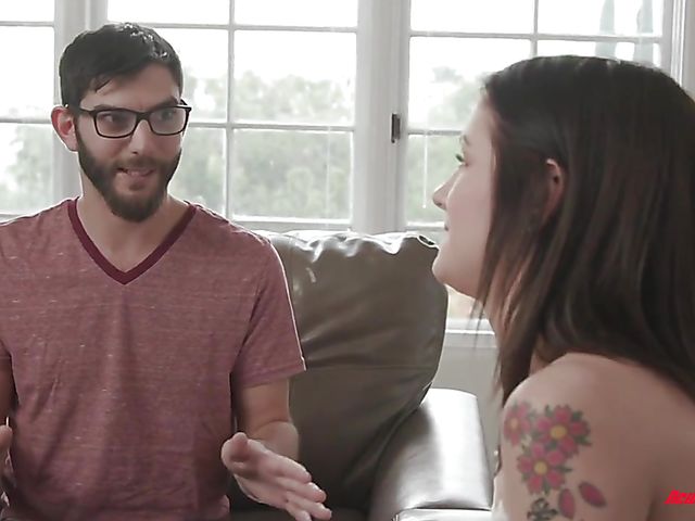 Lucky nerd is happy to fuck cute brunette Rosalyn Sphinx