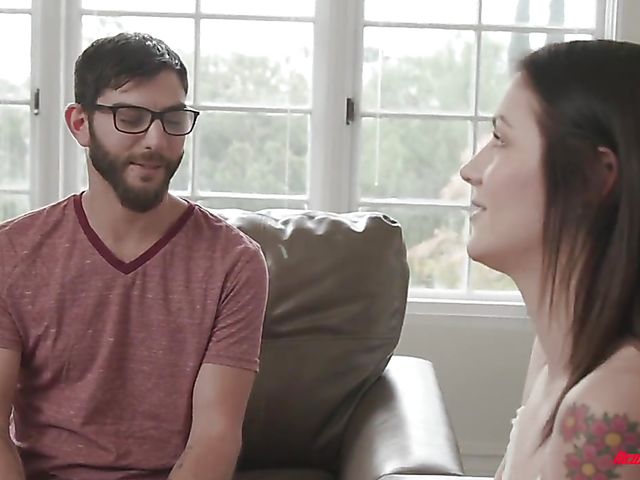 Lucky nerd is happy to fuck cute brunette Rosalyn Sphinx