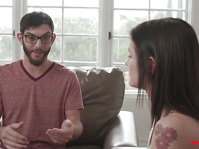 Lucky nerd is happy to fuck cute brunette Rosalyn Sphinx