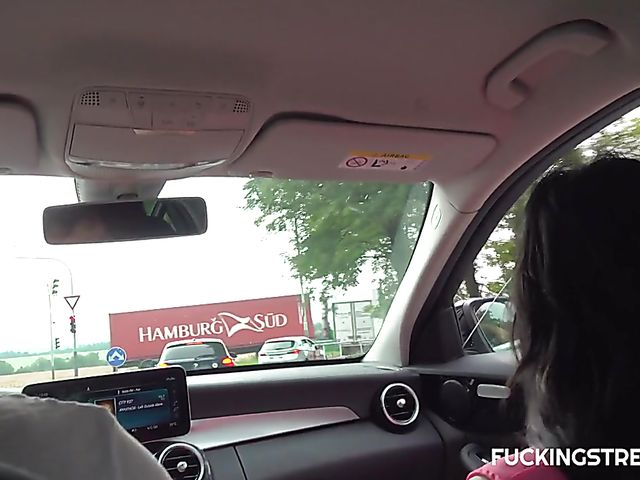 Tits flashing in the car and cash for sex in the outdoors with busty Barbie Esm