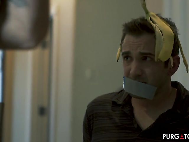 Cuckold humiliation and banana insertion with blonde Bella Jane