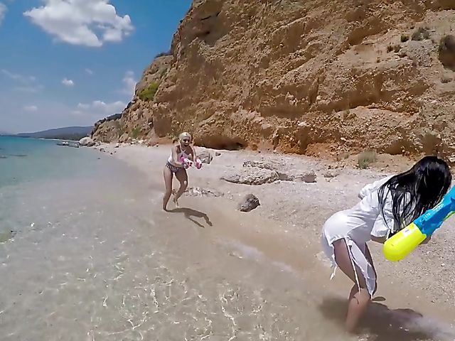 Lesbian beach babes Inna Innaki and Kitana Lure get all wet
