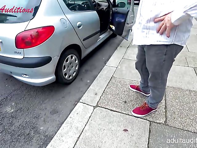 Blowjob audition and cum swallow with skinny Leyla and the nerd